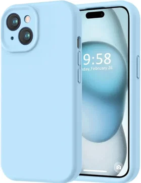 Apple iPhone 15 Hoesje Camera Bescherming Siliconen Back Cover Lichtblauw