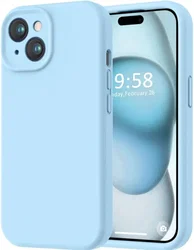Apple iPhone 15 Hoesje Camera Bescherming Siliconen Back Cover Lichtblauw afbeelding