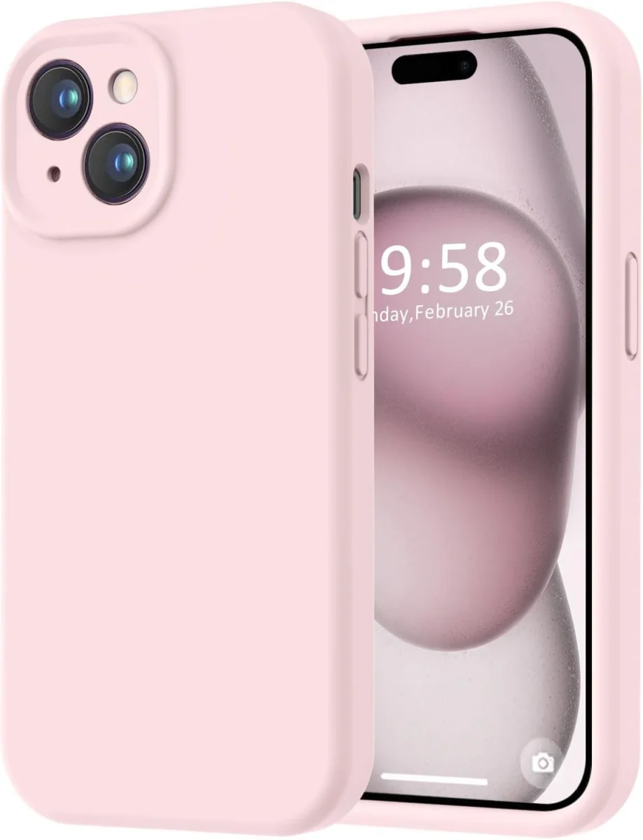 Apple iPhone 15 Hoesje Camera Bescherming Siliconen Back Cover Roze afbeelding 1