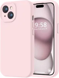 Apple iPhone 15 Hoesje Camera Bescherming Siliconen Back Cover Roze afbeelding