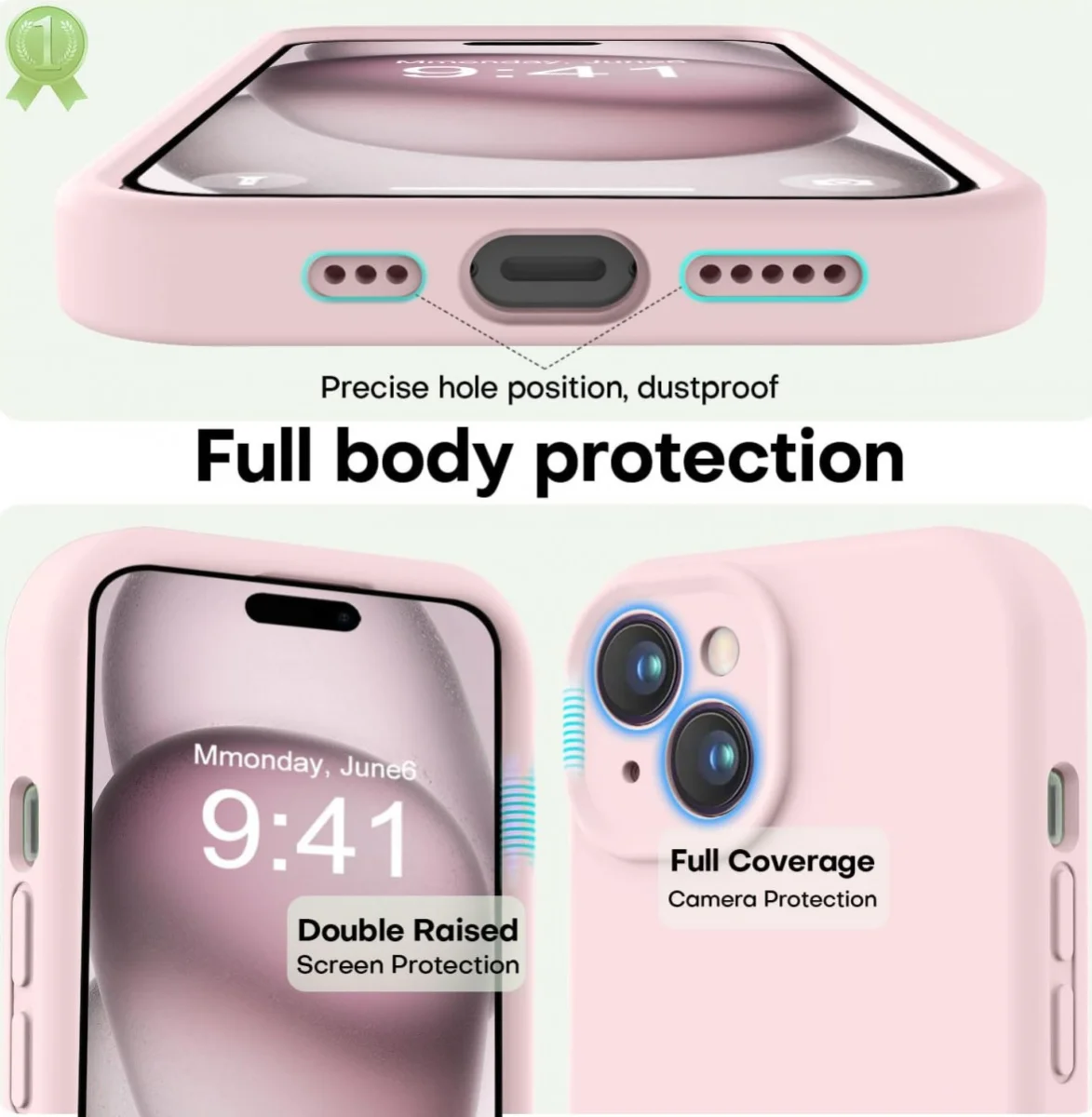 Apple iPhone 15 Hoesje Camera Bescherming Siliconen Back Cover Roze afbeelding 4