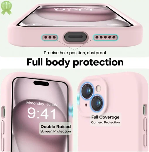 Apple iPhone 15 Hoesje Camera Bescherming Siliconen Back Cover Roze afbeelding 4