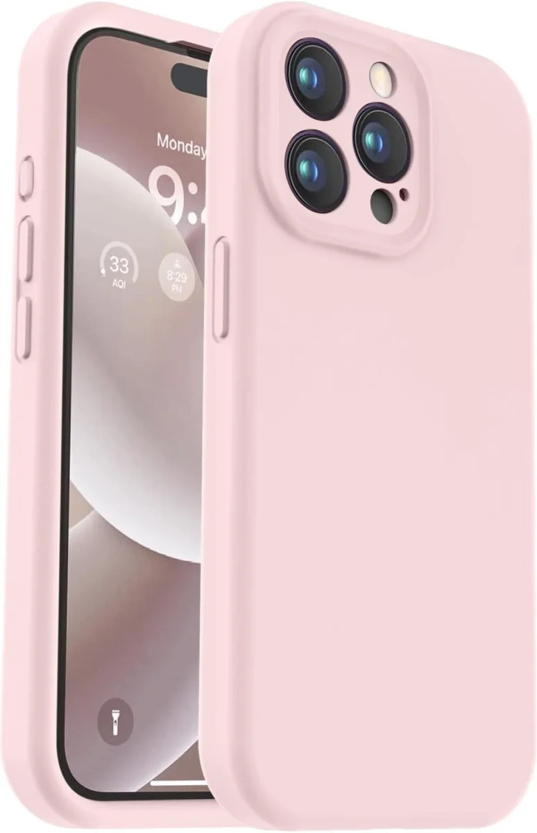 Apple iPhone 15 Pro Hoesje met Camera Bescherming Siliconen Roze afbeelding 1