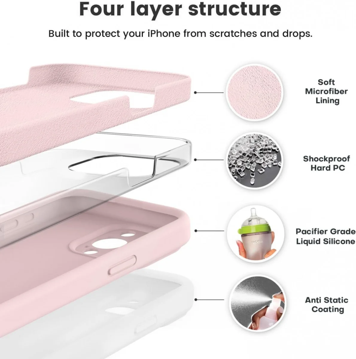 Apple iPhone 15 Pro Hoesje met Camera Bescherming Siliconen Roze afbeelding 2