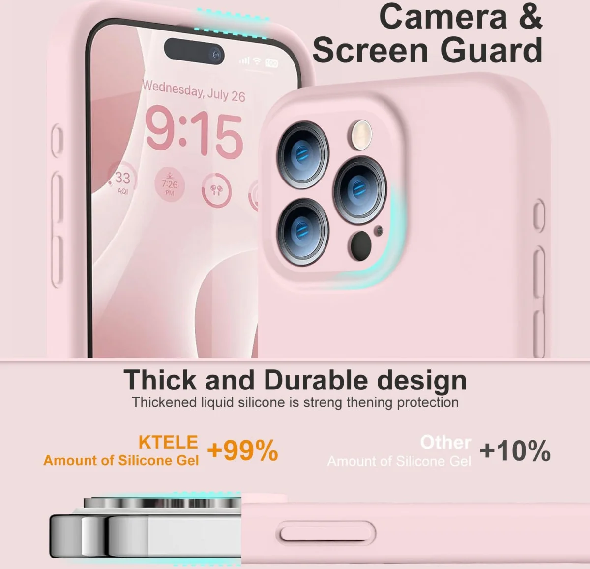 Apple iPhone 15 Pro Max Hoesje met Camera Bescherming Siliconen Roze afbeelding 5