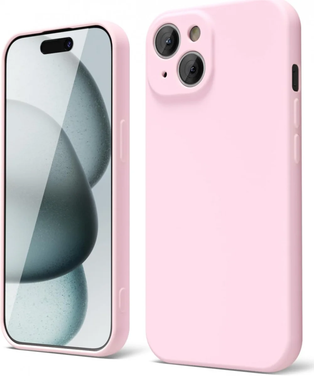 Apple iPhone 15 Hoesje met Camera Bescherming Dun TPU Back Cover Roze afbeelding 1