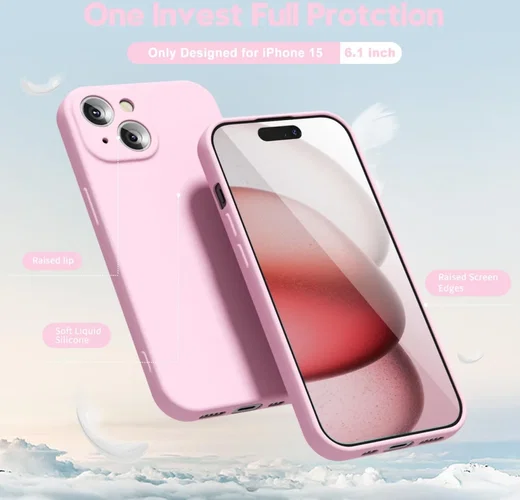 Apple iPhone 15 Hoesje met Camera Bescherming Dun TPU Back Cover Roze afbeelding 3