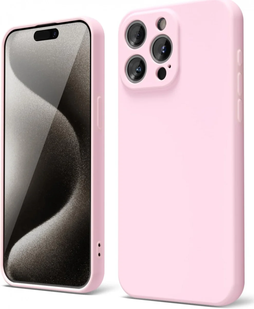 Apple iPhone 15 Pro Max Hoesje met Camera Bescherming Dun TPU Roze afbeelding 1