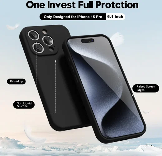 Apple iPhone 15 Pro Hoesje Camera Bescherming Dun TPU Back Cover Zwart afbeelding 2