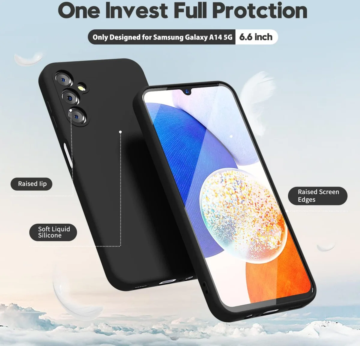 Samsung Galaxy A14 Hoesje Camera Bescherming Dun TPU Back Cover Zwart afbeelding 2