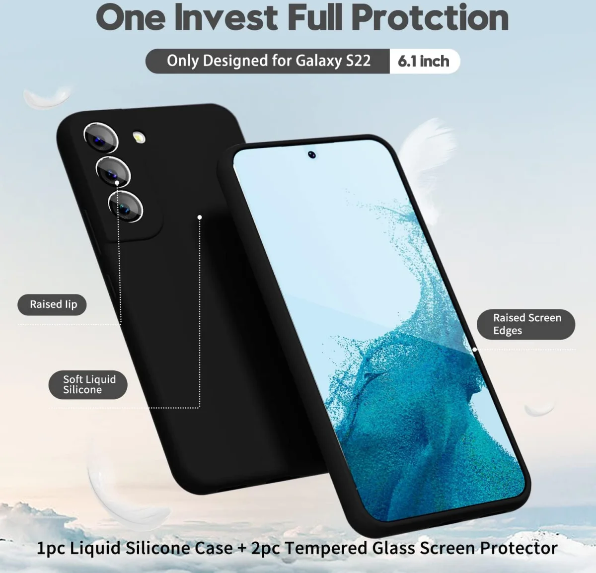 Samsung Galaxy S22 Hoesje Camera Bescherming Dun TPU Back Cover Zwart afbeelding 2