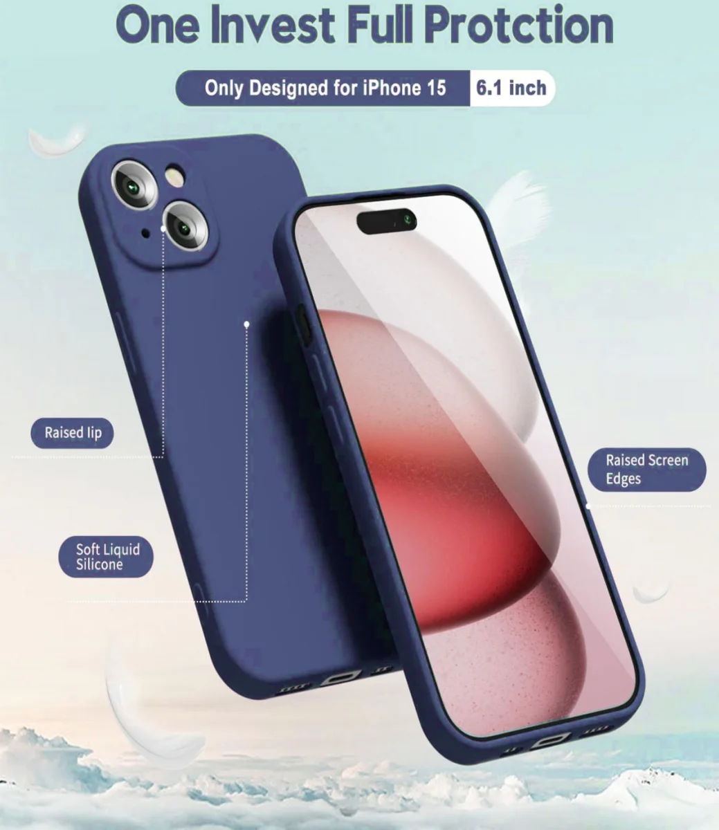 Apple iPhone 15 Hoesje met Camera Bescherming Dun TPU Back Cover Navy afbeelding 3