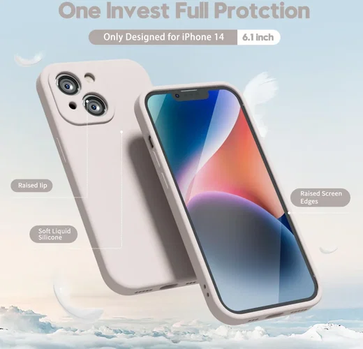 Apple iPhone 14 Hoesje met Camera Bescherming Dun TPU Back Cover Beige afbeelding 2