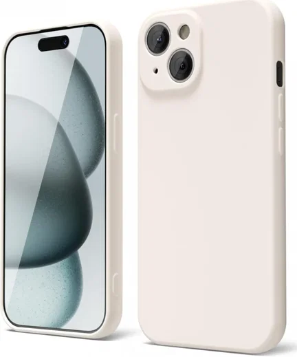 Apple iPhone 15 Hoesje met Camera Bescherming Dun TPU Back Cover Beige afbeelding 1