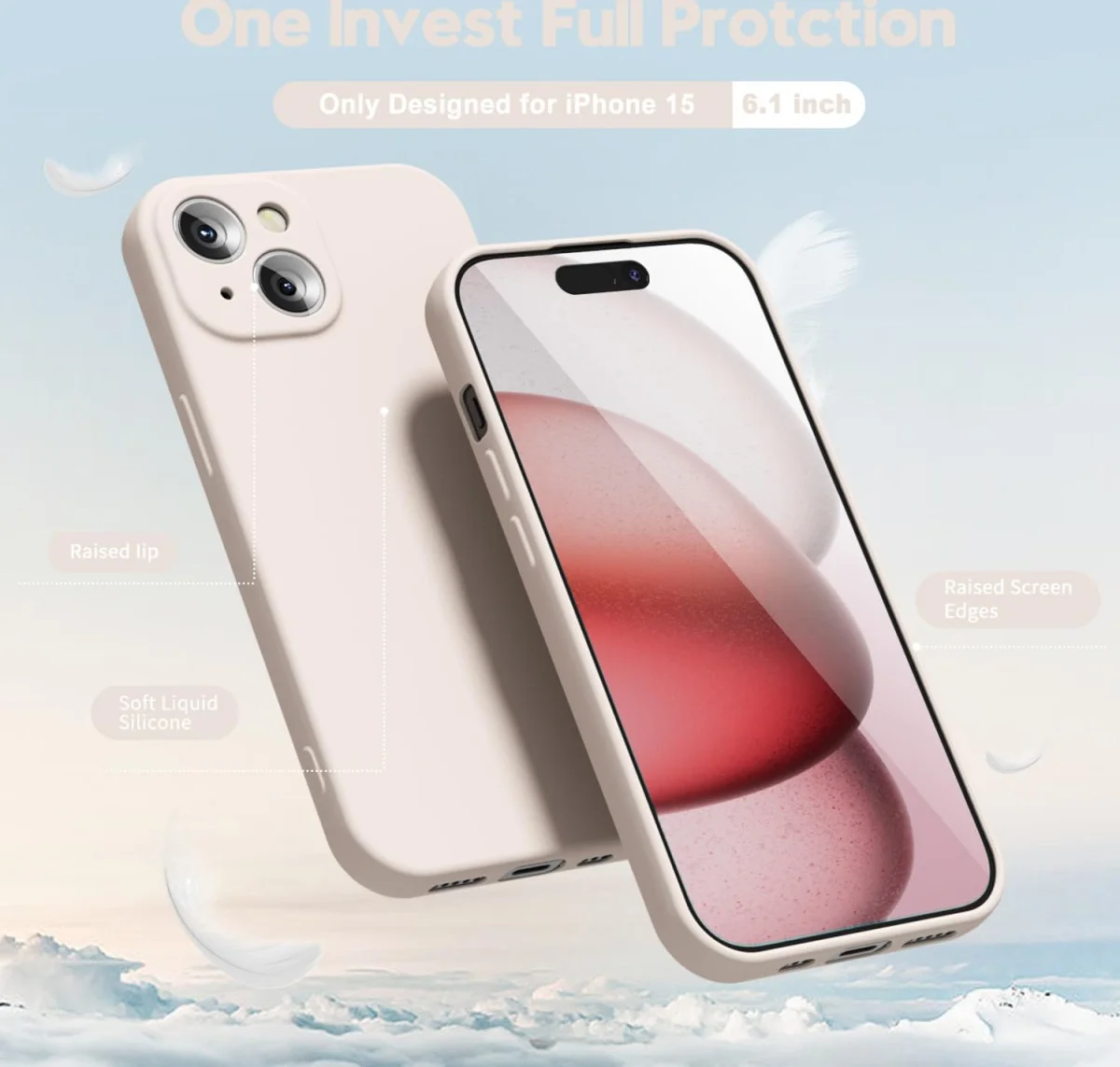 Apple iPhone 15 Hoesje met Camera Bescherming Dun TPU Back Cover Beige afbeelding 3
