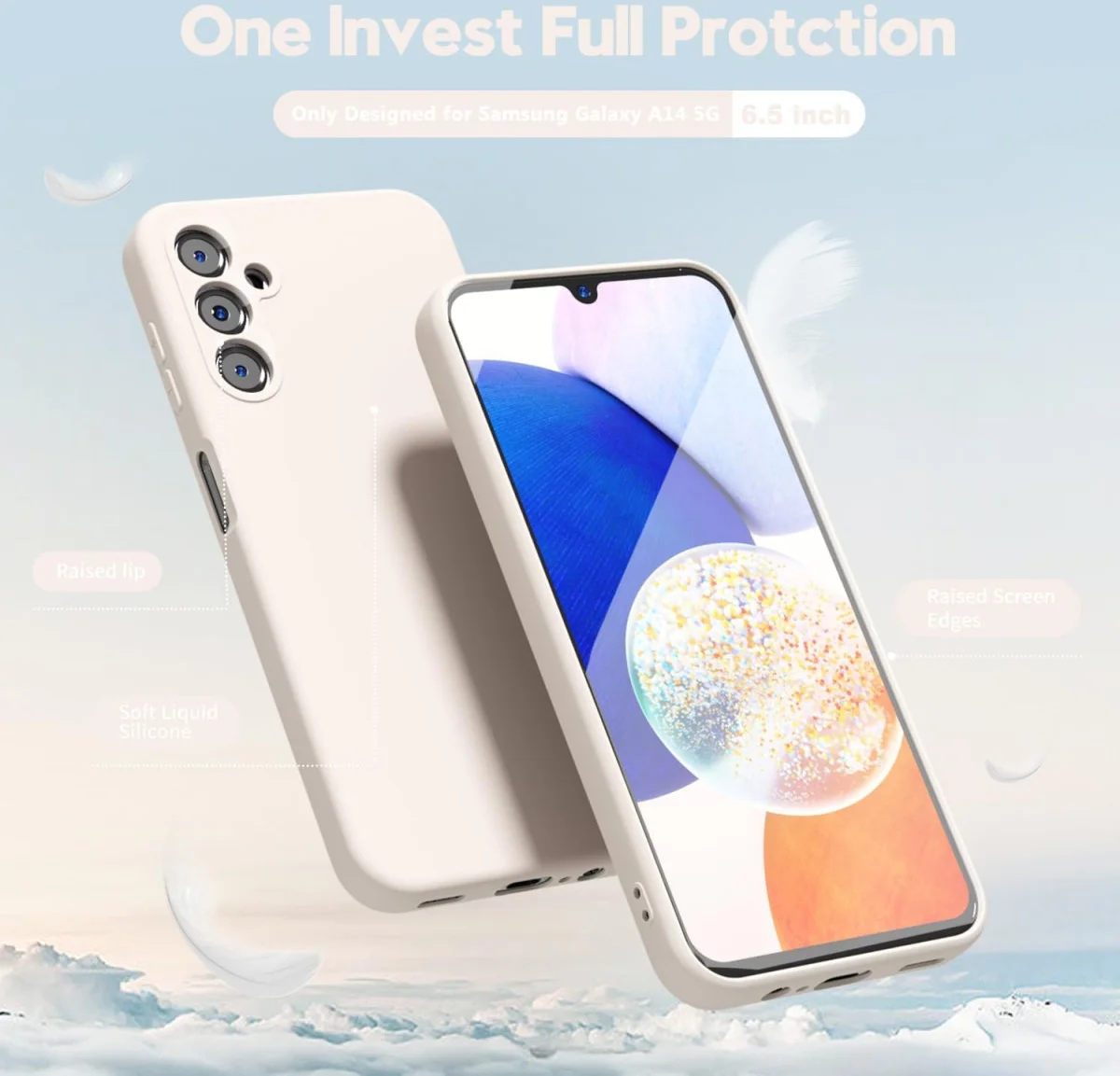 Samsung Galaxy A14 Hoesje Camera Bescherming Dun TPU Back Cover Beige afbeelding 2