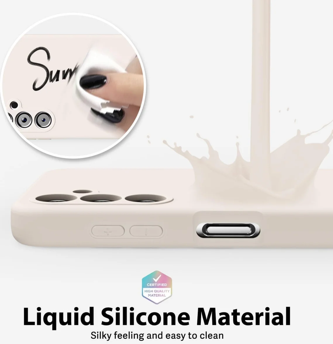 Samsung Galaxy A14 Hoesje Camera Bescherming Dun TPU Back Cover Beige afbeelding 3