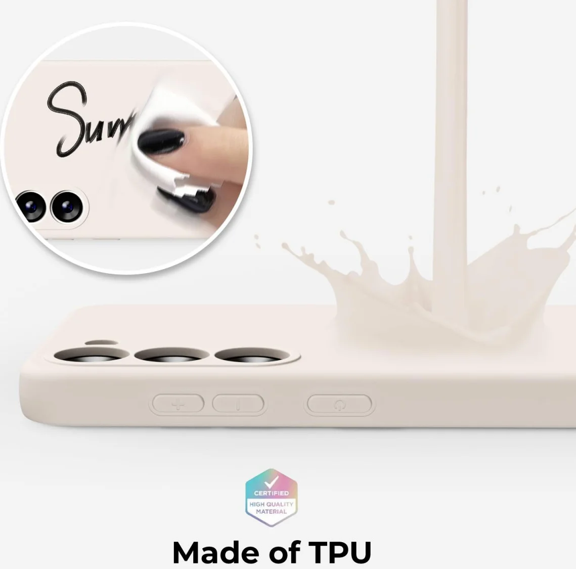 Samsung Galaxy S23 Hoesje Camera Bescherming Dun TPU Back Cover Beige afbeelding 3