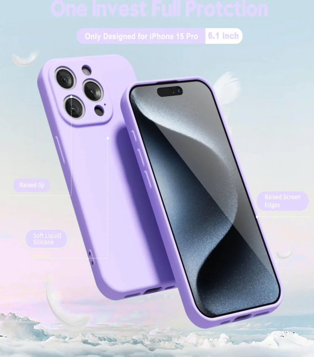 Apple iPhone 15 Pro Hoesje Camera Bescherming Dun TPU Back Cover Lila afbeelding 2