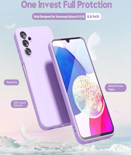 Samsung Galaxy A14 Hoesje Camera Bescherming Dun TPU Back Cover Lila afbeelding 2