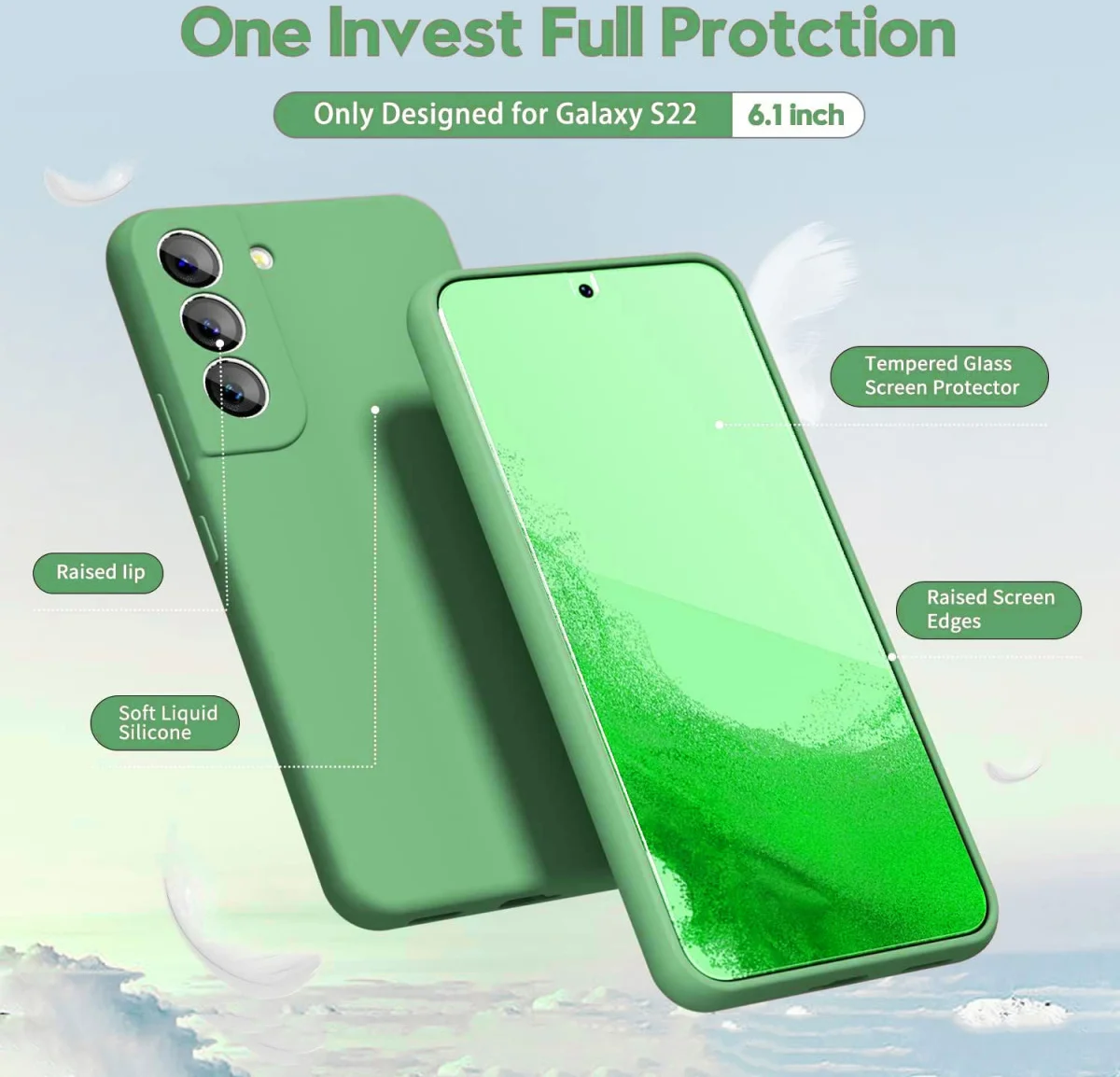 Samsung Galaxy S22 Hoesje Camera Bescherming Dun TPU Back Cover Groen afbeelding 2