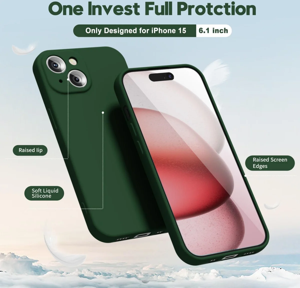 Apple iPhone 15 Hoesje met Camera Bescherming Dun TPU Back Cover Green afbeelding 3