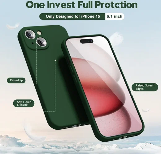 Apple iPhone 15 Hoesje met Camera Bescherming Dun TPU Back Cover Green afbeelding 3