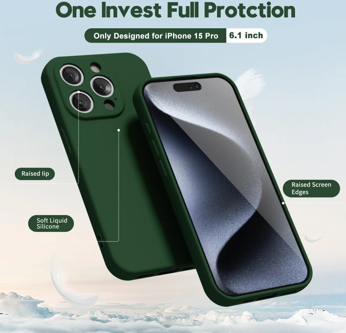 Apple iPhone 15 Pro Hoesje Camera Bescherming Dun TPU Donkergroen afbeelding 2