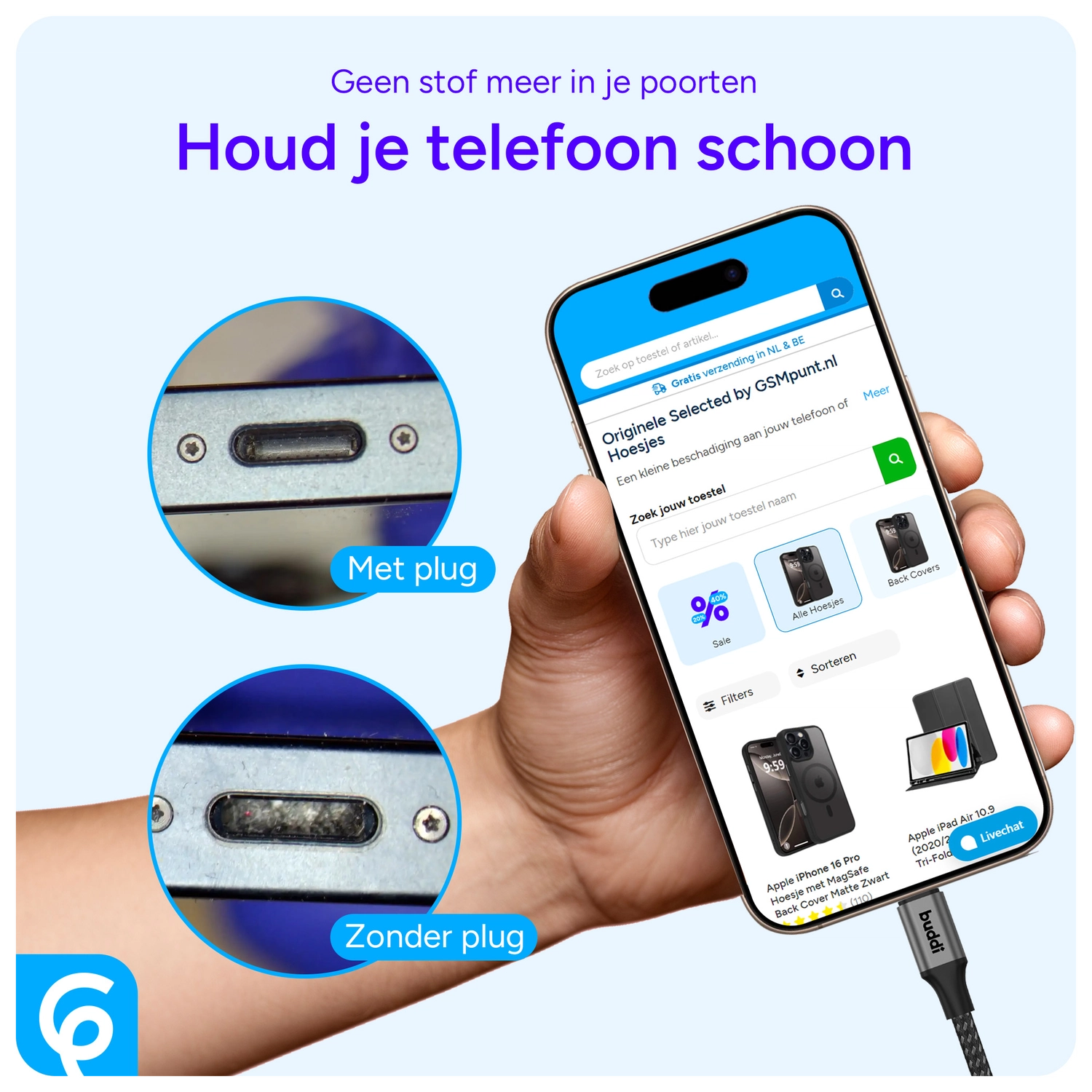 Stofdichte Plug (2-Pack) voor USB-C Poort iPhone 15/16/17-Series Zwart afbeelding 2