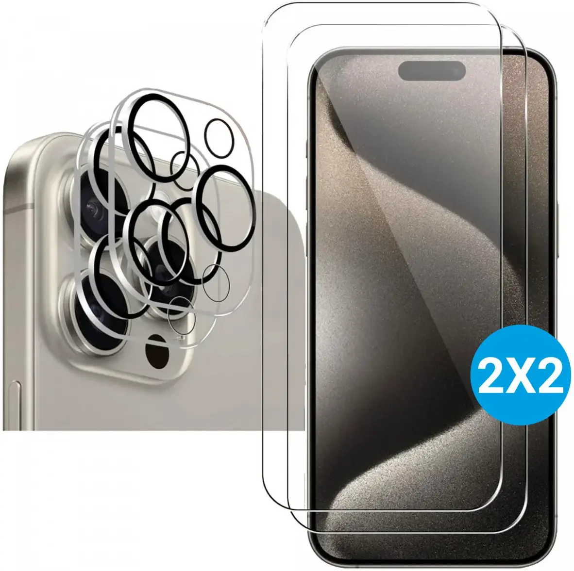 Apple iPhone 15 Pro Max Tempered Glass (2-Pack) + Camera Protector (2-Pack) afbeelding 1