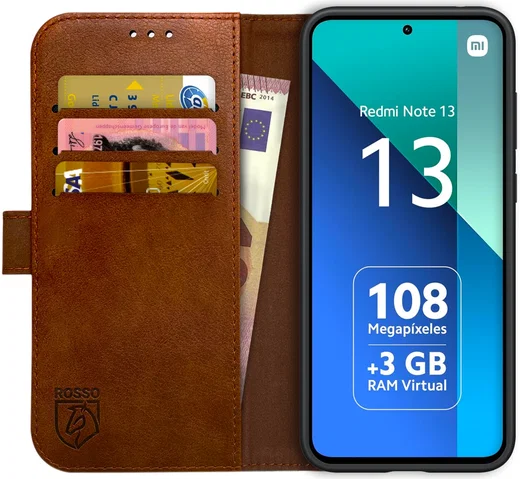 Rosso Element Xiaomi Redmi Note 13 5G Hoesje Book Case Wallet Bruin afbeelding 1