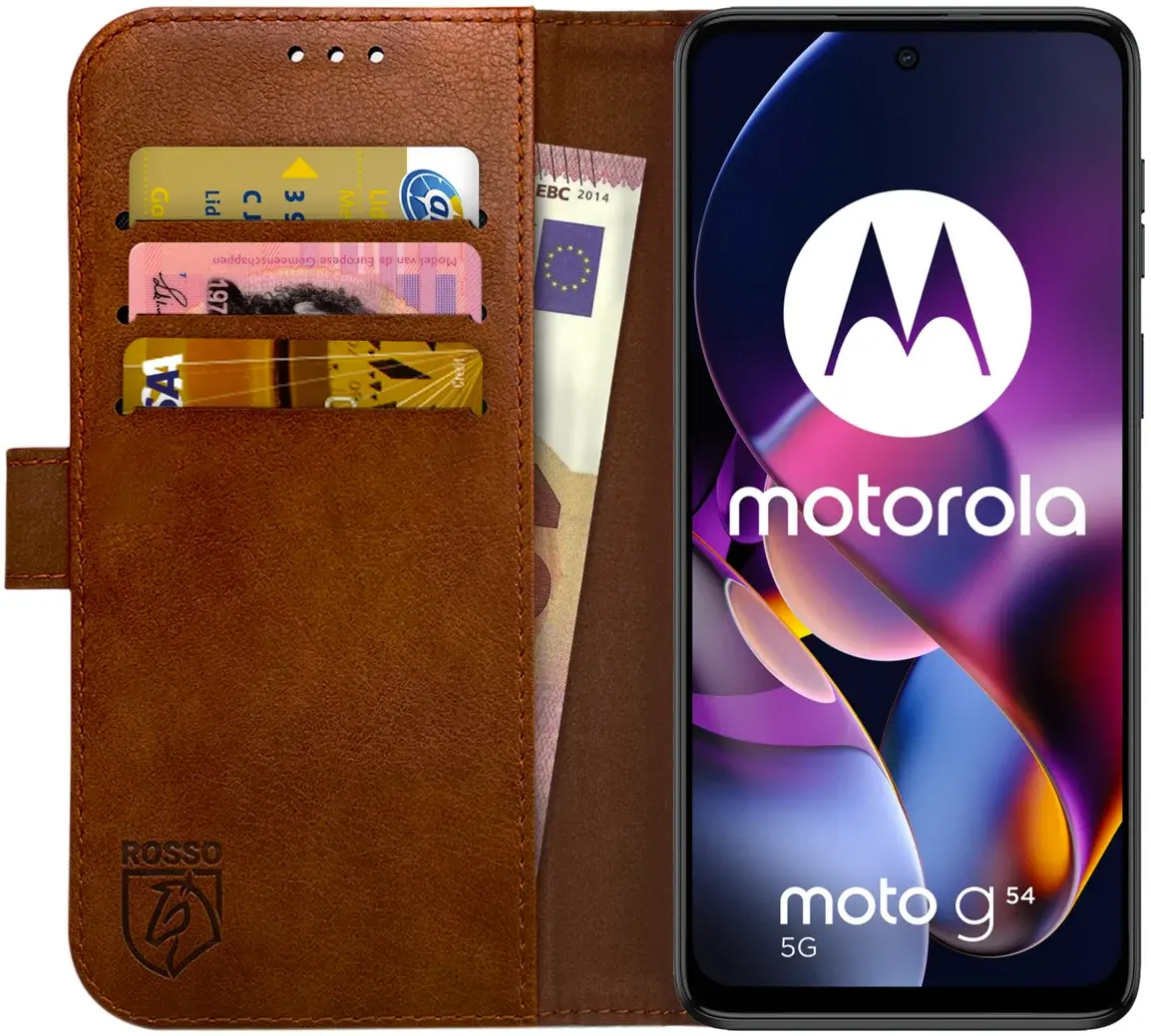 Rosso Element Motorola Moto G54 Hoesje Book Case Wallet Bruin afbeelding 1