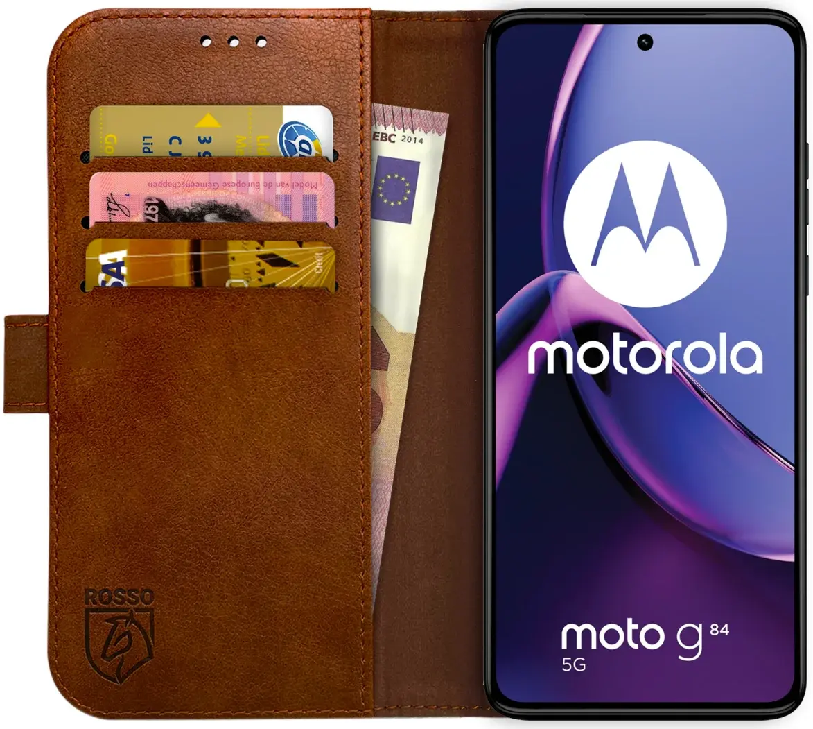 Rosso Element Motorola Moto G84 Hoesje Book Case Wallet Bruin afbeelding 1