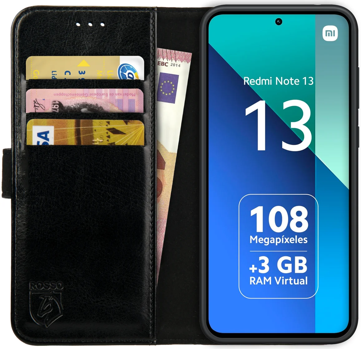 Rosso Element Xiaomi Redmi Note 13 5G Hoesje Book Case Wallet Zwart afbeelding 1