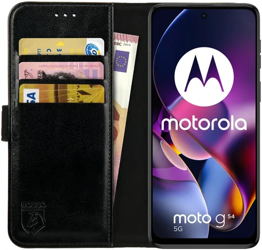 Rosso Element Motorola Moto G54 Hoesje Book Case Wallet Zwart afbeelding 1