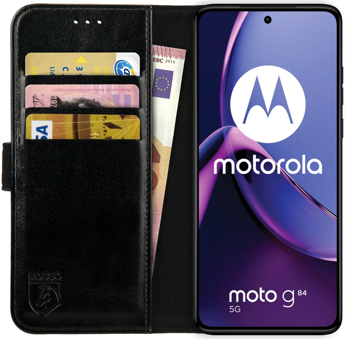 Rosso Element Motorola Moto G84 Hoesje Book Case Wallet Zwart afbeelding 1