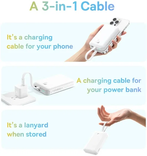 Baseus 10.000 mAh Powerbank MagSafe Ingebouwde Lightning Kabel Wit afbeelding 3