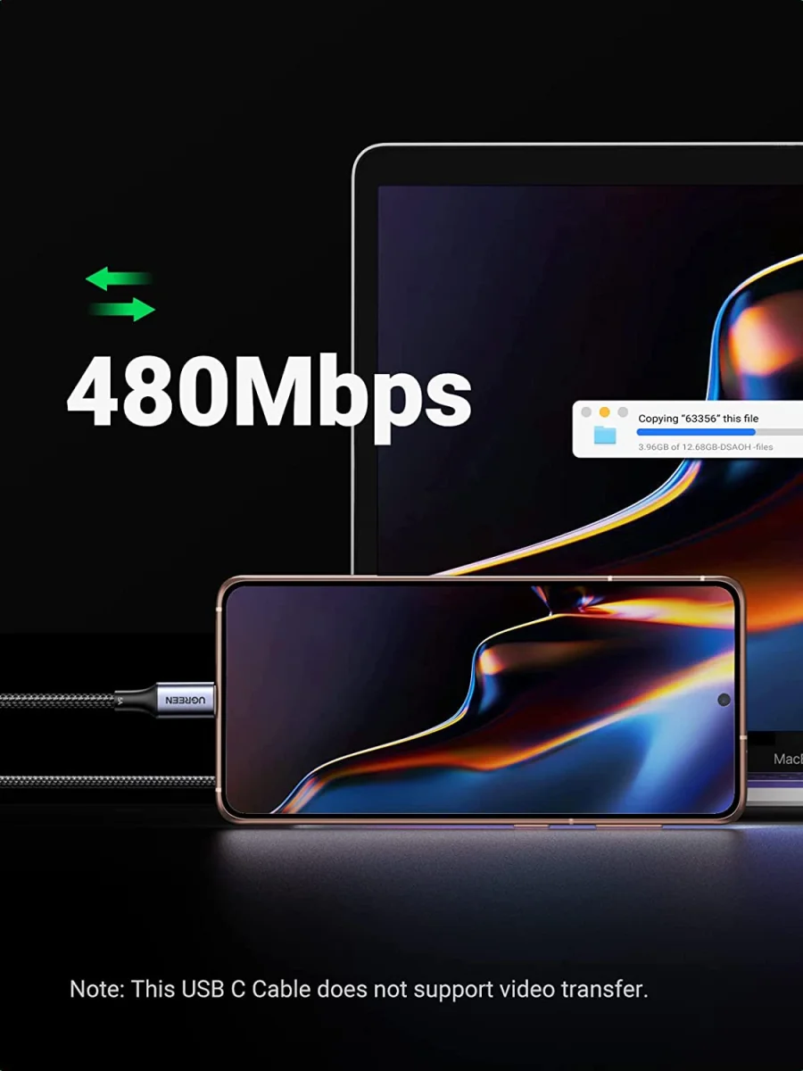 UGREEN 5A Gevlochten USB-C naar USB-C Kabel 100W Fast Charge 1M Zwart afbeelding 5