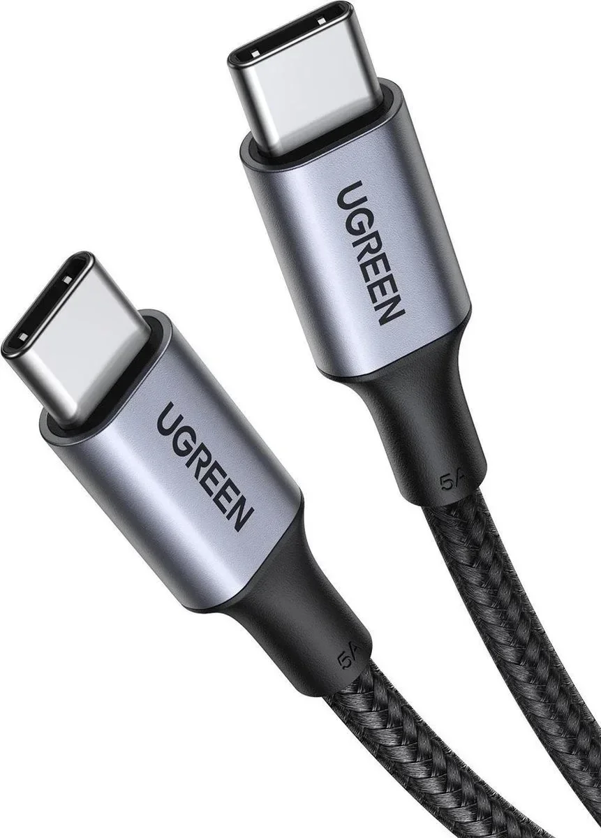 UGREEN 5A Gevlochten USB-C naar USB-C Kabel 100W Fast Charge 2M Zwart afbeelding 1