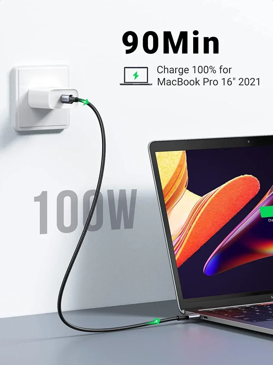 UGREEN 5A Gevlochten USB-C naar USB-C Kabel 100W Fast Charge 2M Zwart afbeelding 5