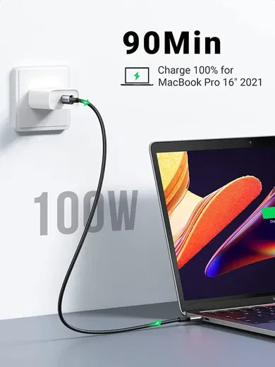 UGREEN 5A Gevlochten USB-C naar USB-C Kabel 100W Fast Charge 2M Zwart afbeelding 5
