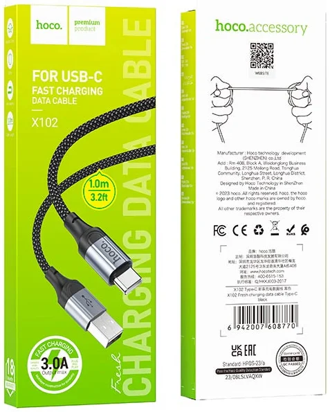 Hoco X102 3A Fast Charge USB naar USB-C Laadkabel 1M Zwart afbeelding 9