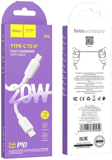 Hoco X96 20W Fast Charge PD USB-C naar Lightning Laadkabel 1M Wit afbeelding 4