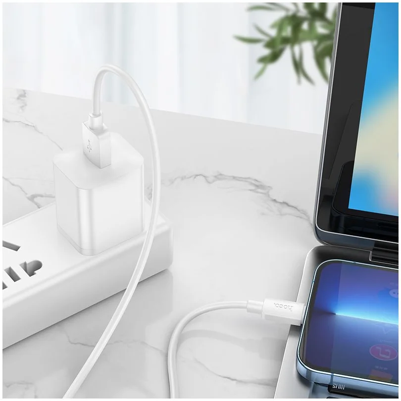 Hoco X96 2.4A Fast Charge USB naar Lightning Laadkabel 1M Wit afbeelding 3