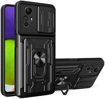 Xiaomi Redmi Note 12S Hoesje met Camera Slider en Kickstand Ring Zwart