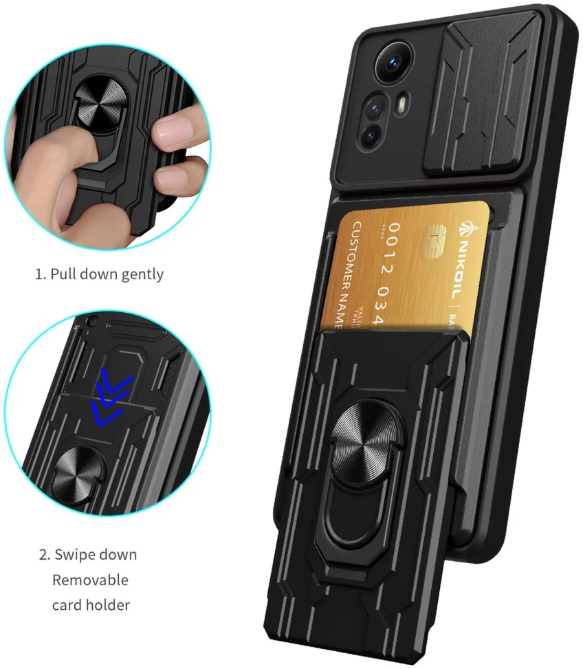 Xiaomi Redmi Note 12S Hoesje met Camera Slider en Kickstand Ring Zwart afbeelding 2
