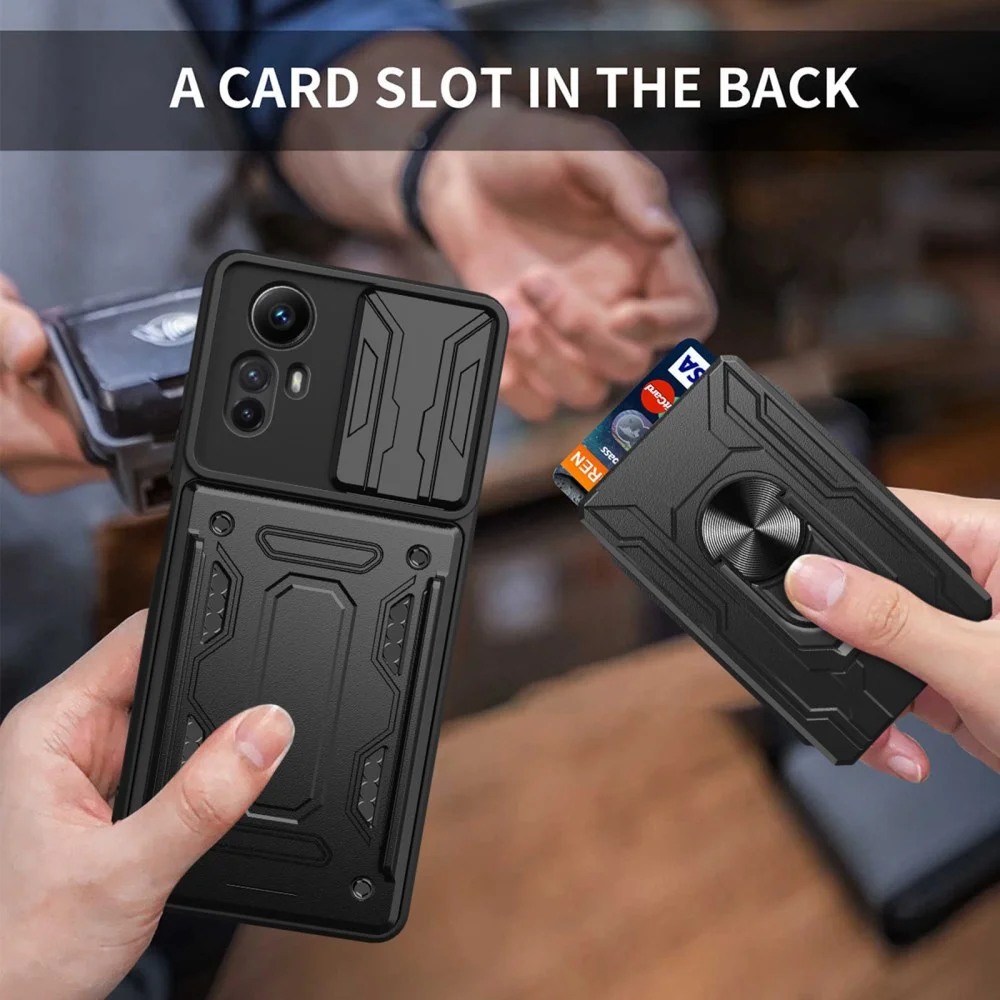 Xiaomi Redmi Note 12S Hoesje met Camera Slider en Kickstand Ring Zwart afbeelding 3