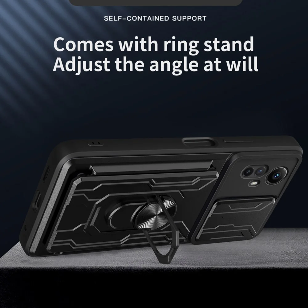 Xiaomi Redmi Note 12S Hoesje met Camera Slider en Kickstand Ring Zwart afbeelding 4
