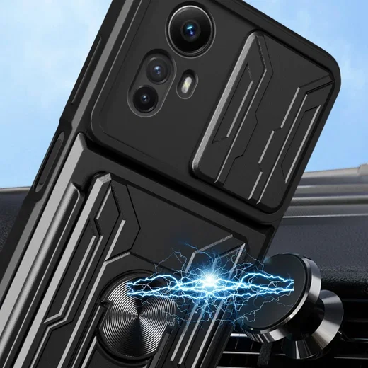 Xiaomi Redmi Note 12S Hoesje met Camera Slider en Kickstand Ring Zwart afbeelding 5