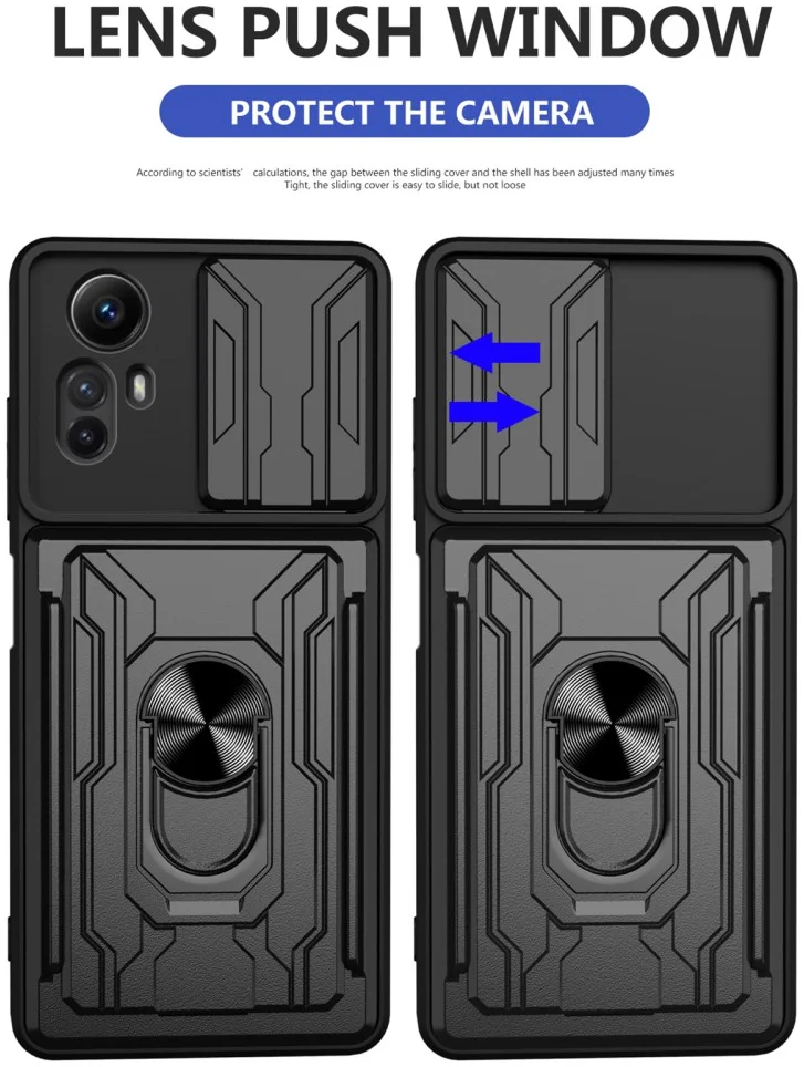Xiaomi Redmi Note 12S Hoesje met Camera Slider en Kickstand Ring Zwart afbeelding 6